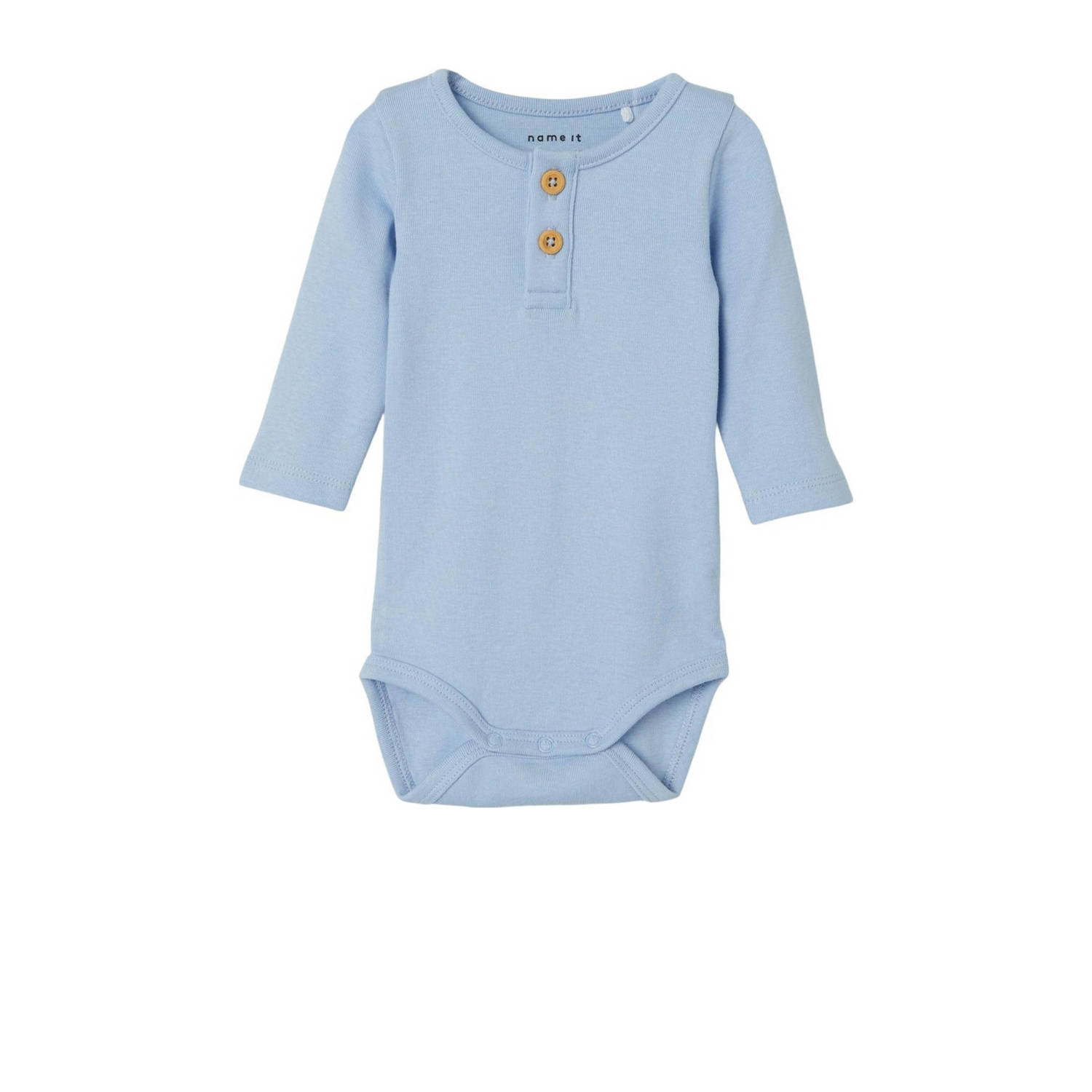 Name it BABY Romper Blauw Jongens Katoen Ronde hals Effen 62