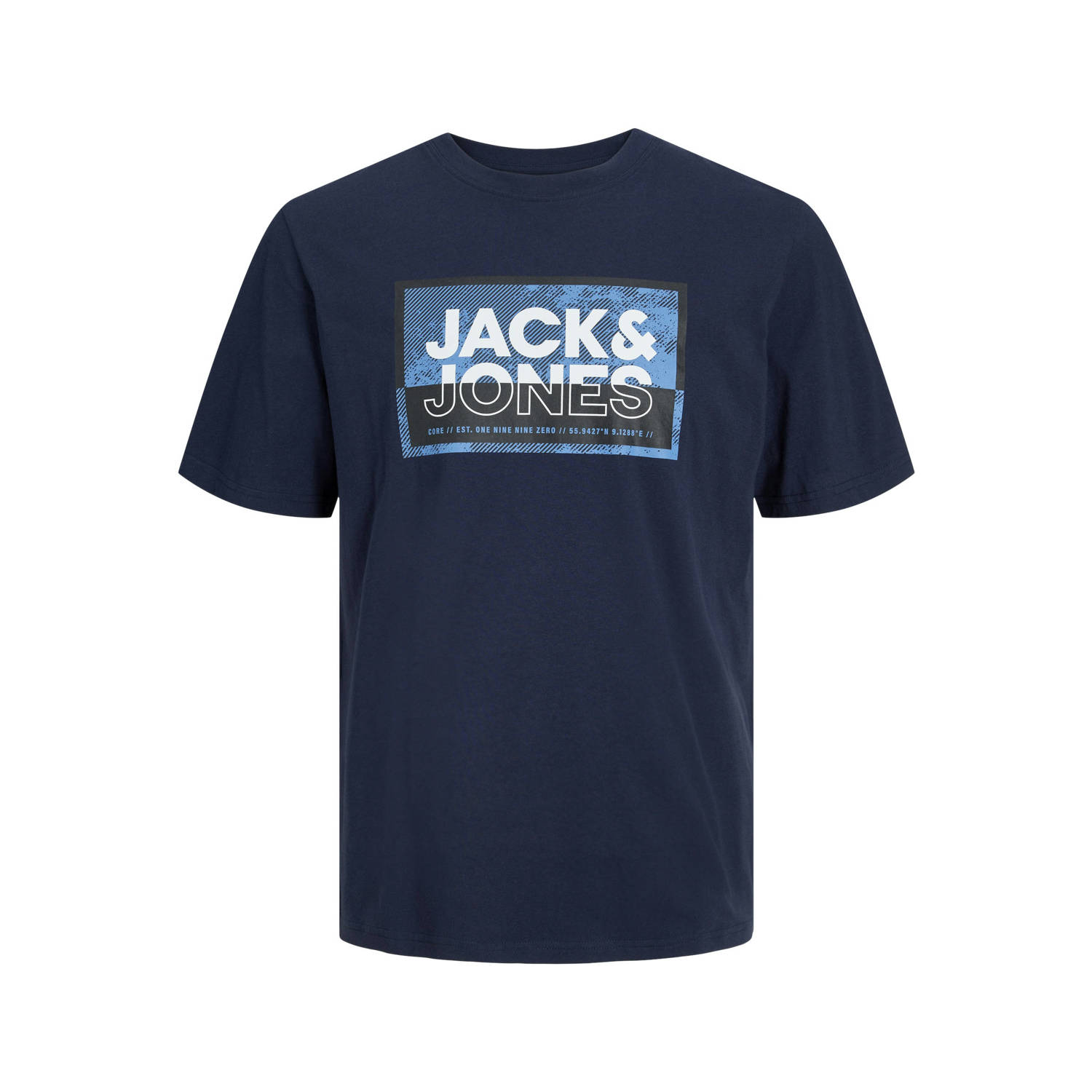 JACK & JONES CORE regular fit T-shirt JCOLOGAN met printopdruk donkerblauw