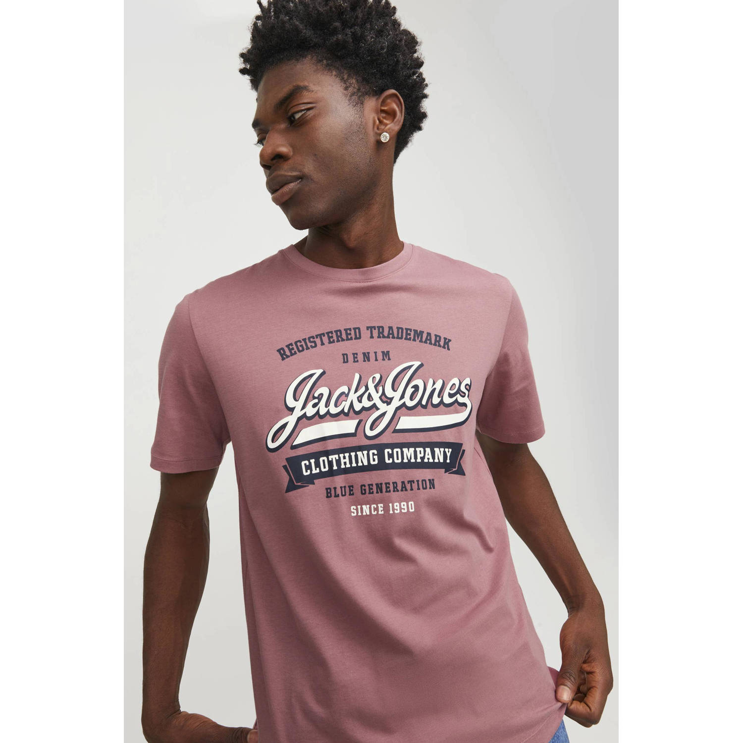 JACK & JONES ESSENTIALS T-shirt JJELOGO met printopdruk mesa rose