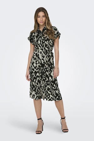 blousejurk ONLHANNOVER met all over print en ceintuur zwart/ grijs