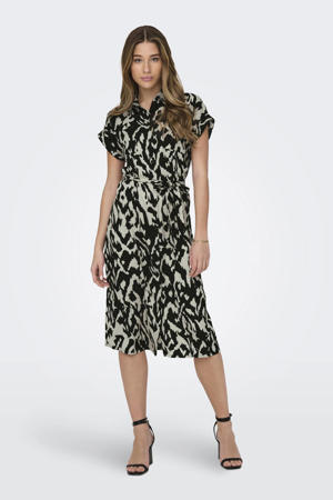 blousejurk ONLHANNOVER met all over print en ceintuur zwart/ grijs