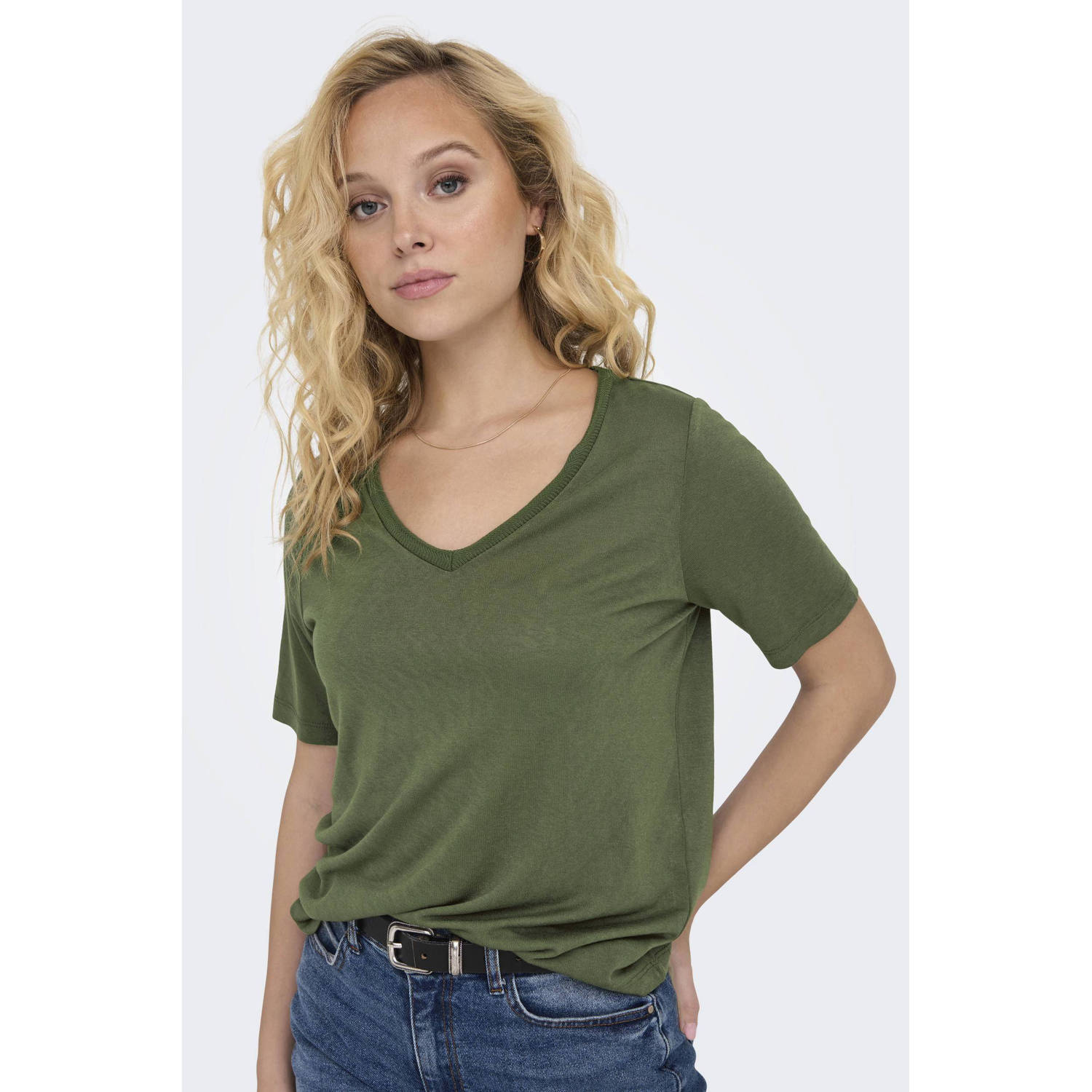 ONLY T-shirt ONLELISE donkergroen