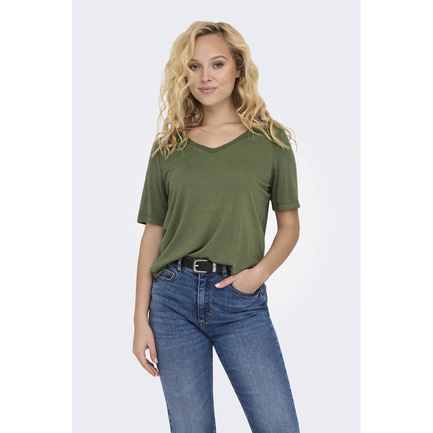 ONLY T-shirt ONLELISE donkergroen
