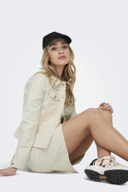 thumbnail: Ecru dames ONLY jasje van stretchdenim met effen, lange mouwen, klassieke kraag en knoopsluiting