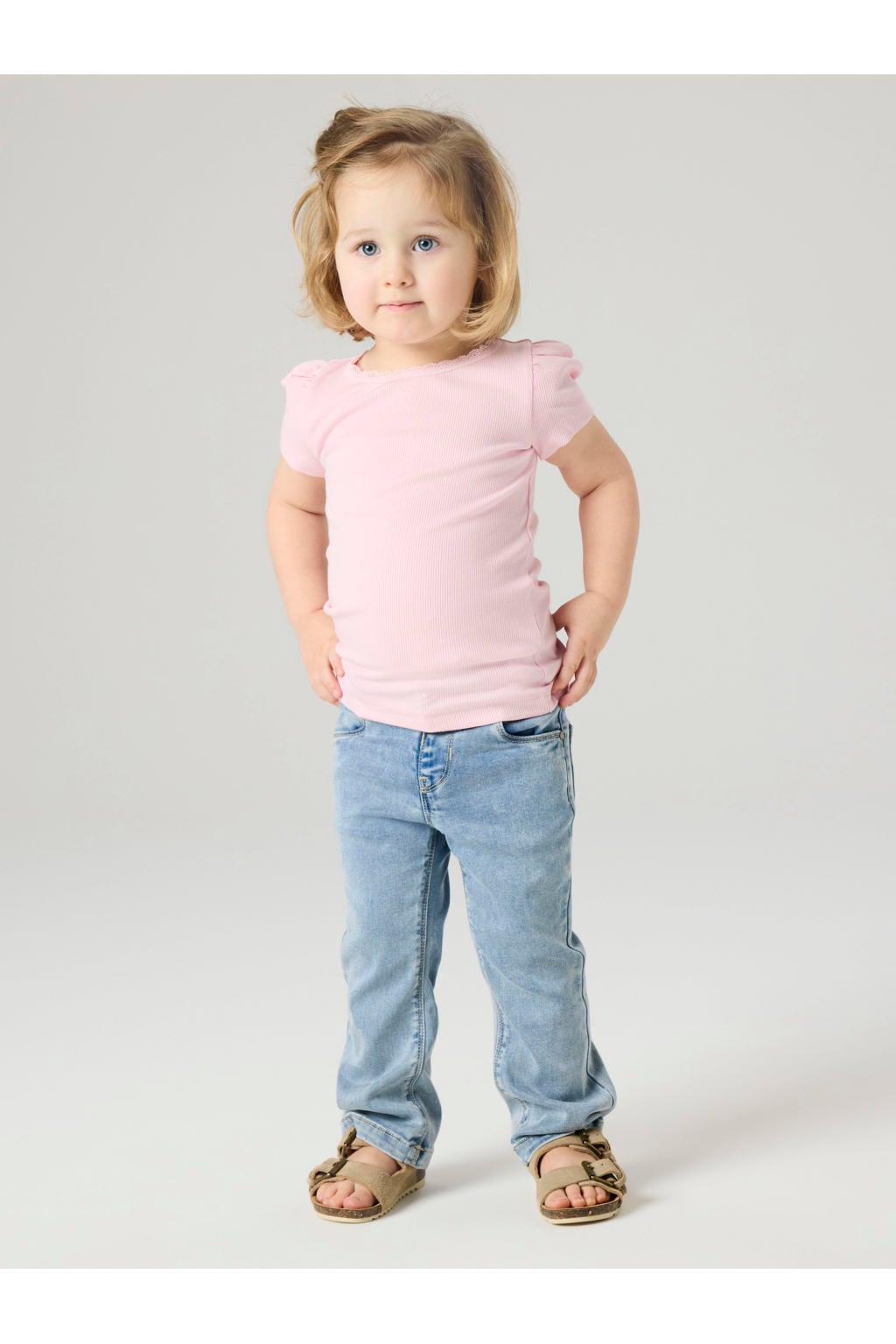 NAME IT MINI ribgebreid T-shirt NMFKAB lichtroze