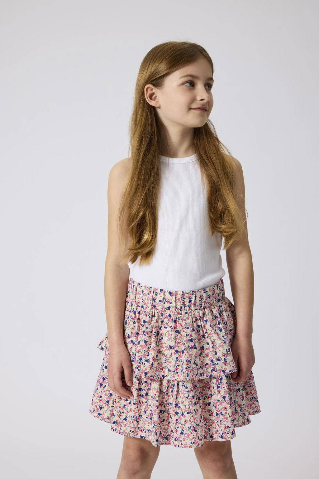 NAME IT KIDS gebloemde rok NKFVINAYA roze/blauw/geel