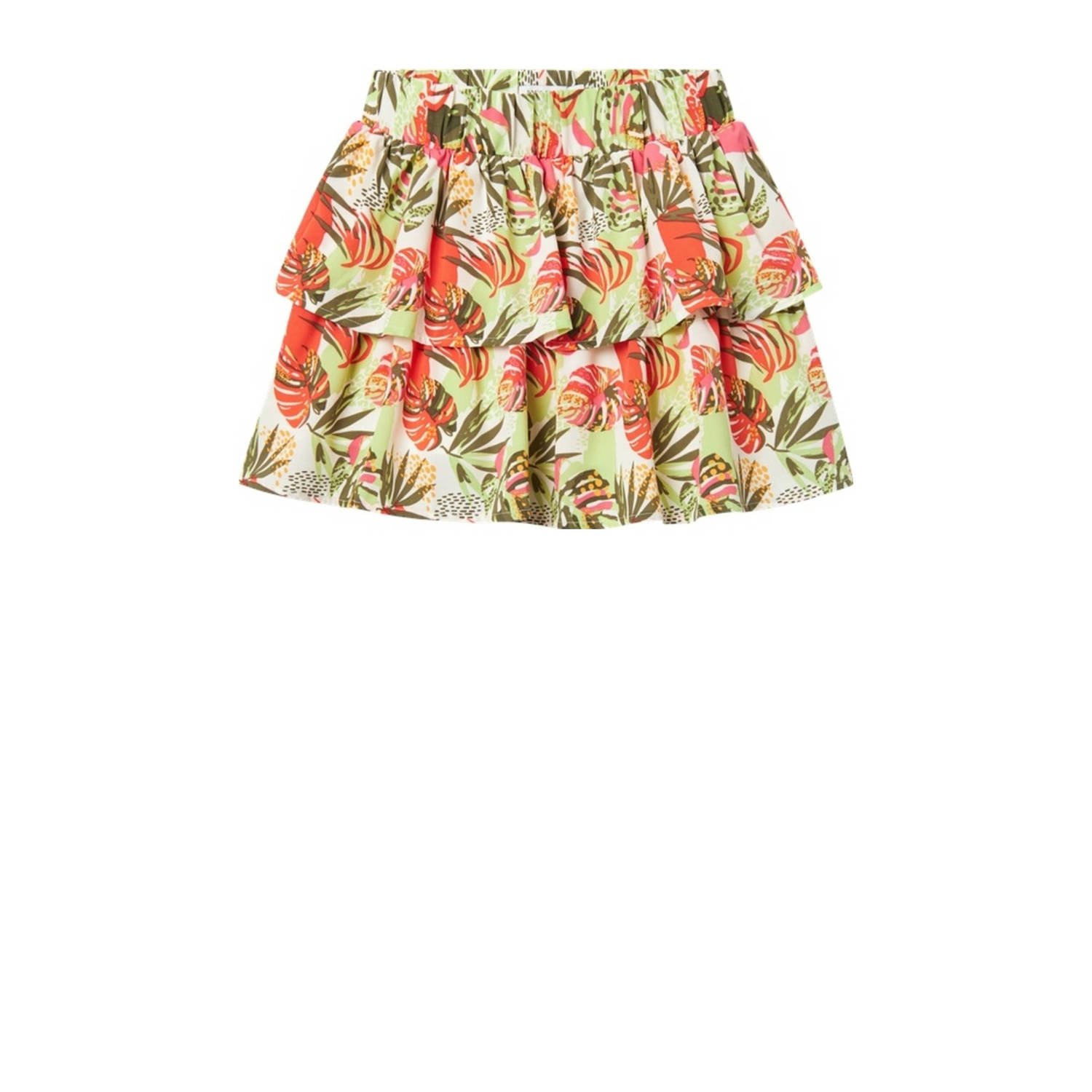 Name it KIDS gebloemde rok NKFVINAYA groen rood wit Meisjes Gerecycled polyester 116