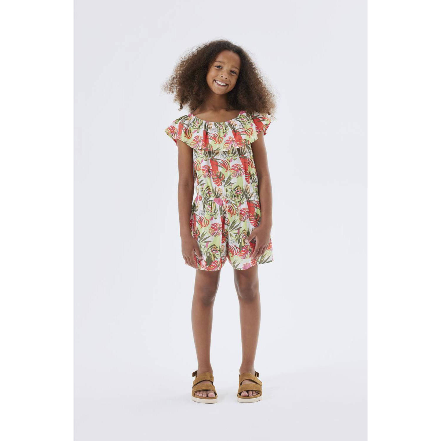 Name it KIDS playsuit NKFVINAYA met all over print groen ecru roze Meisjes Polyester Boothals 122
