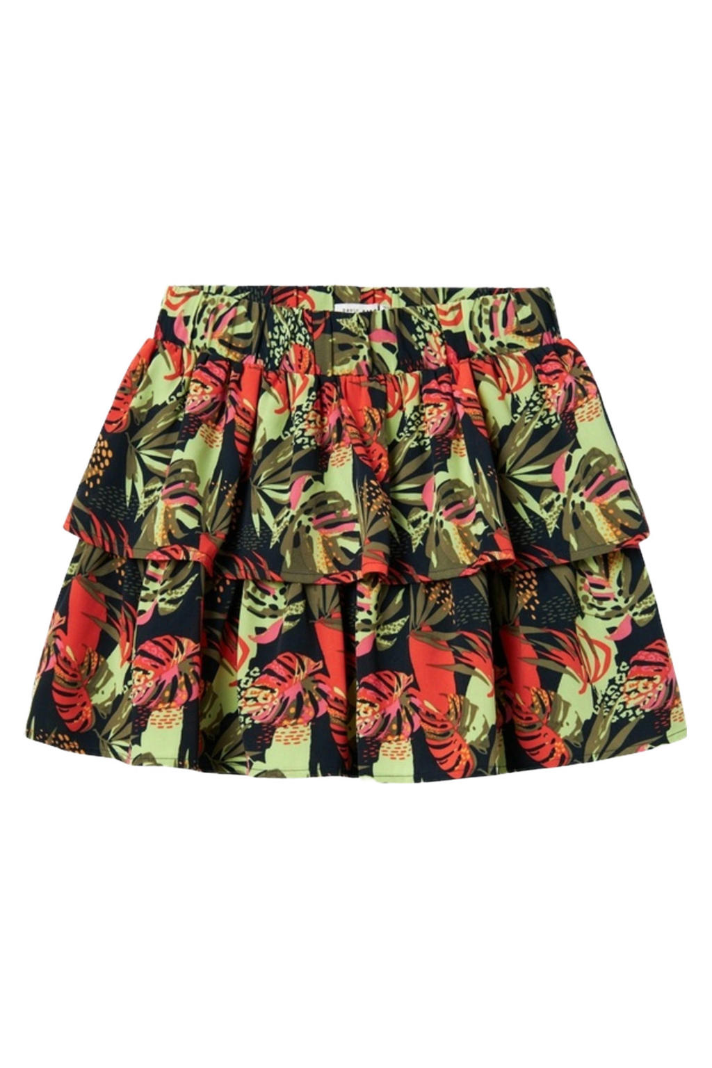 Groen, donkerblauw en rode meisjes NAME IT KIDS gebloemde rok gemaakt van polyester en met elastische tailleband