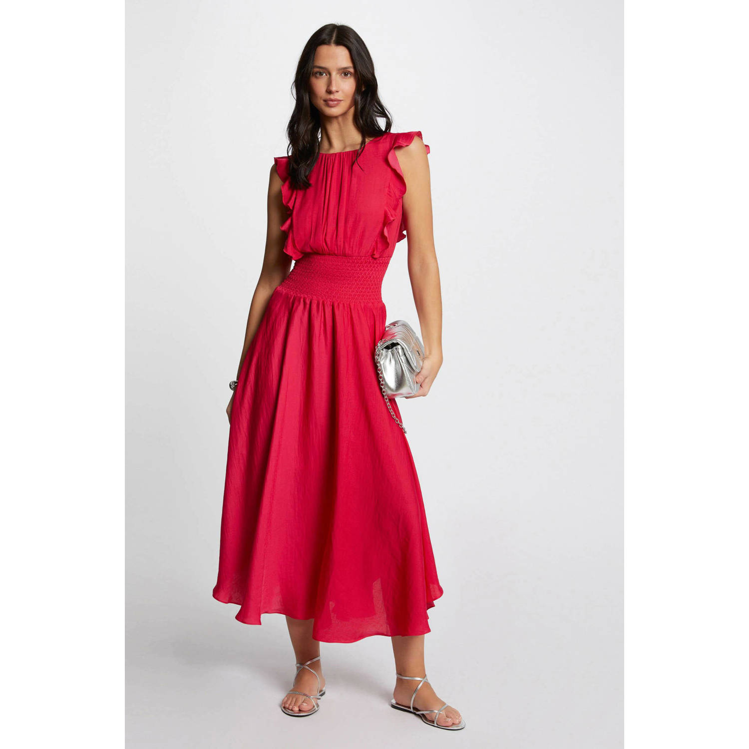 Morgan jurk met open rug fuchsia rood