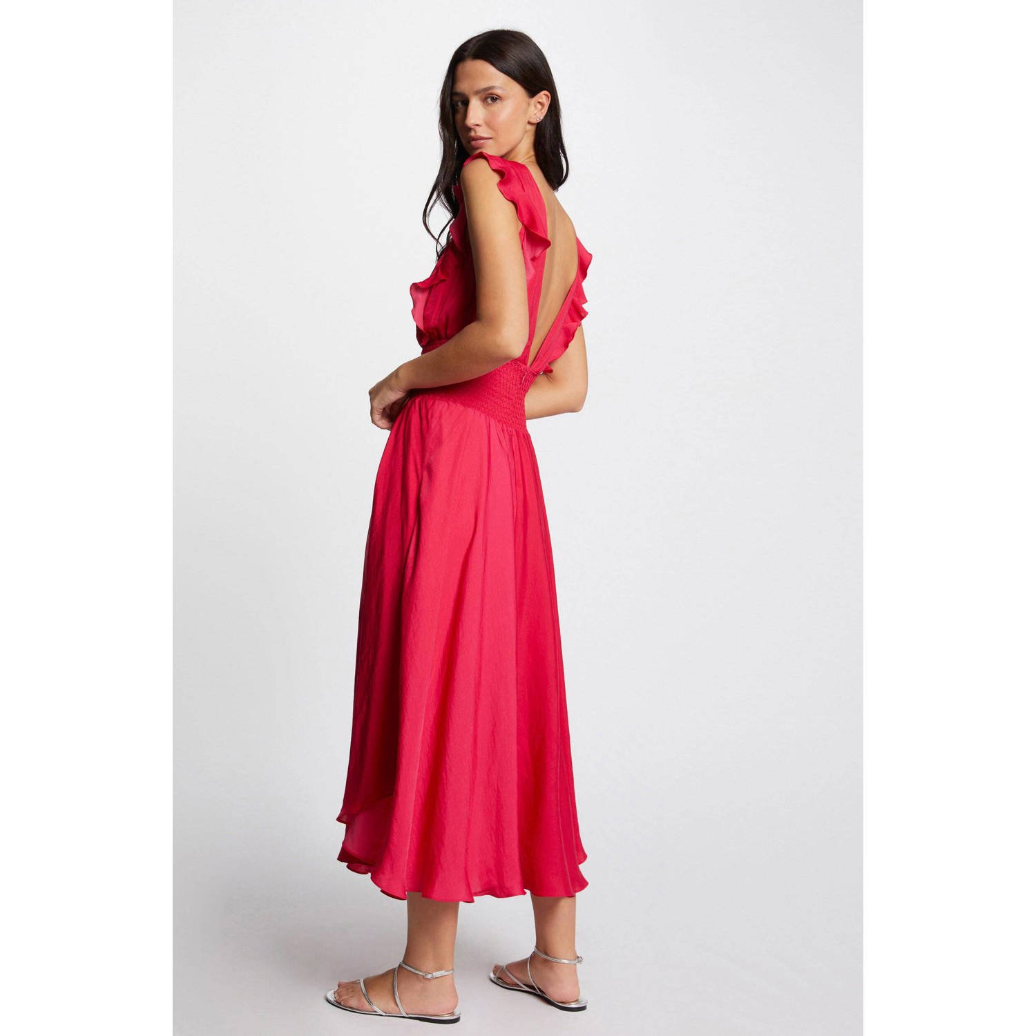 Morgan jurk met open rug fuchsia rood