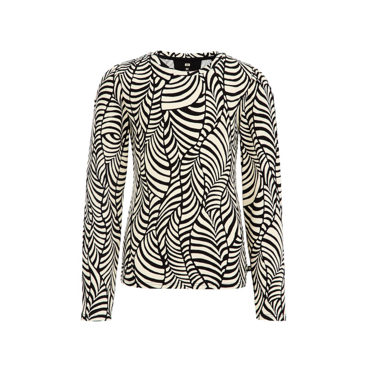 WE Fashion longsleeve met all over print zwart Meisjes Stretchkatoen Ronde hals 110 116