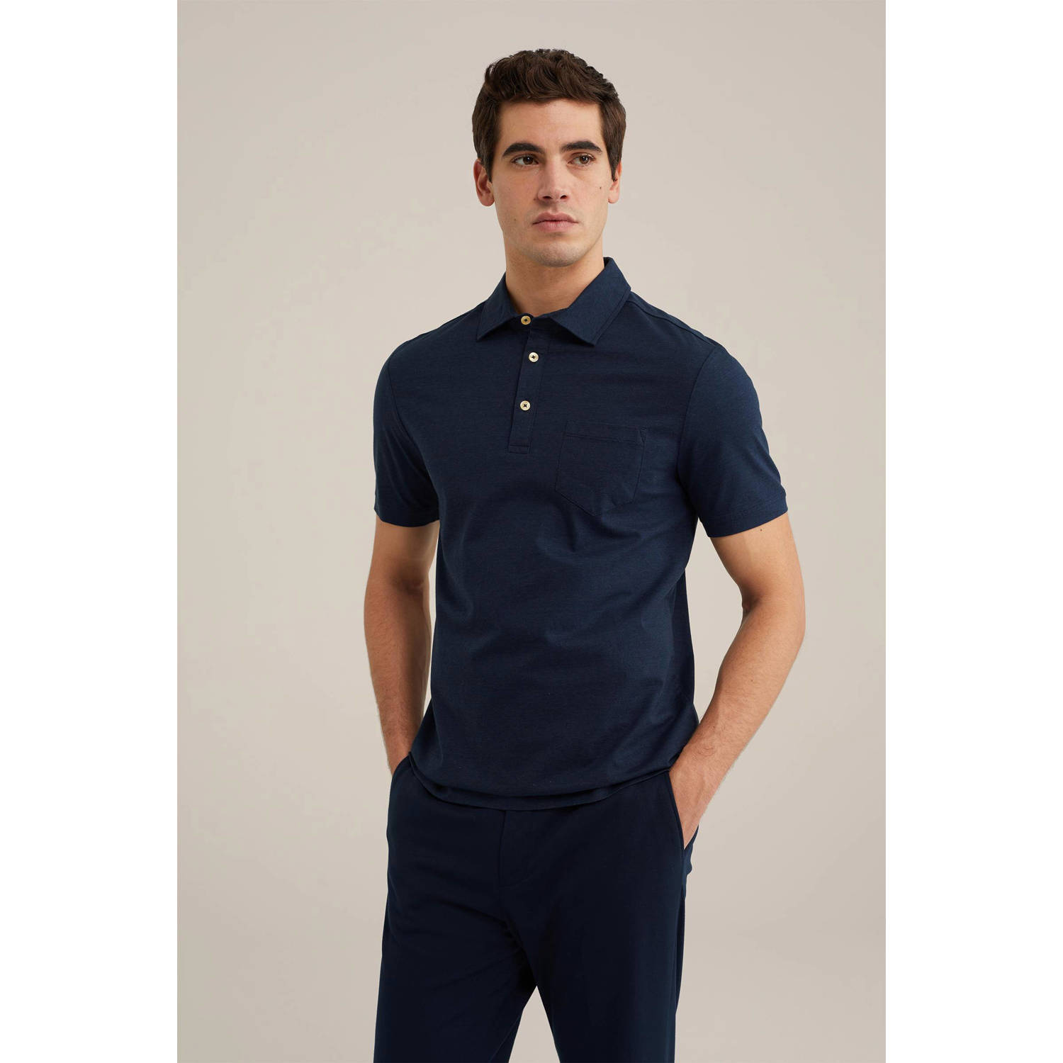 Van Gils gemêleerde slim fit polo heavy blue