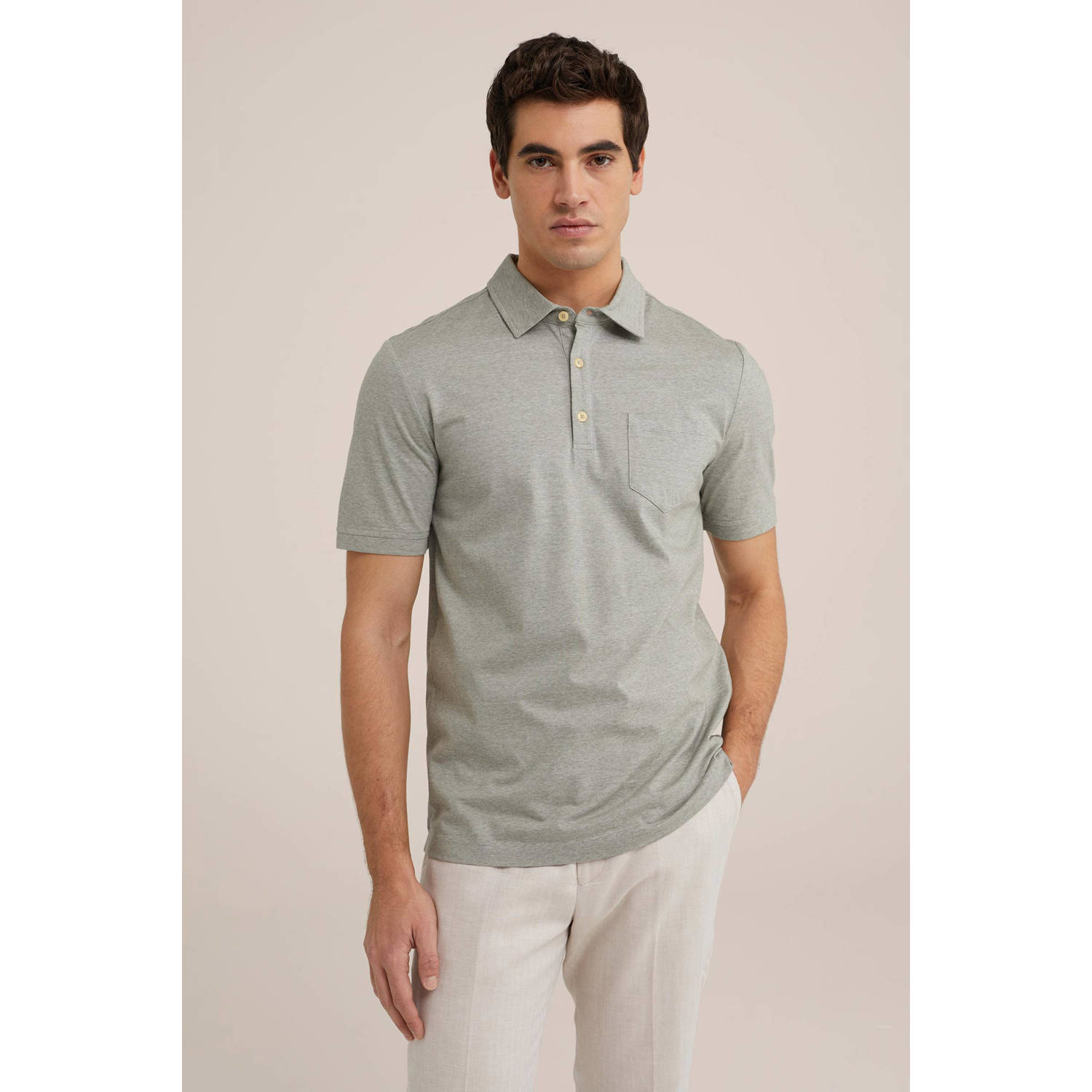 WE Fashion gemêleerde slim fit polo grey grass