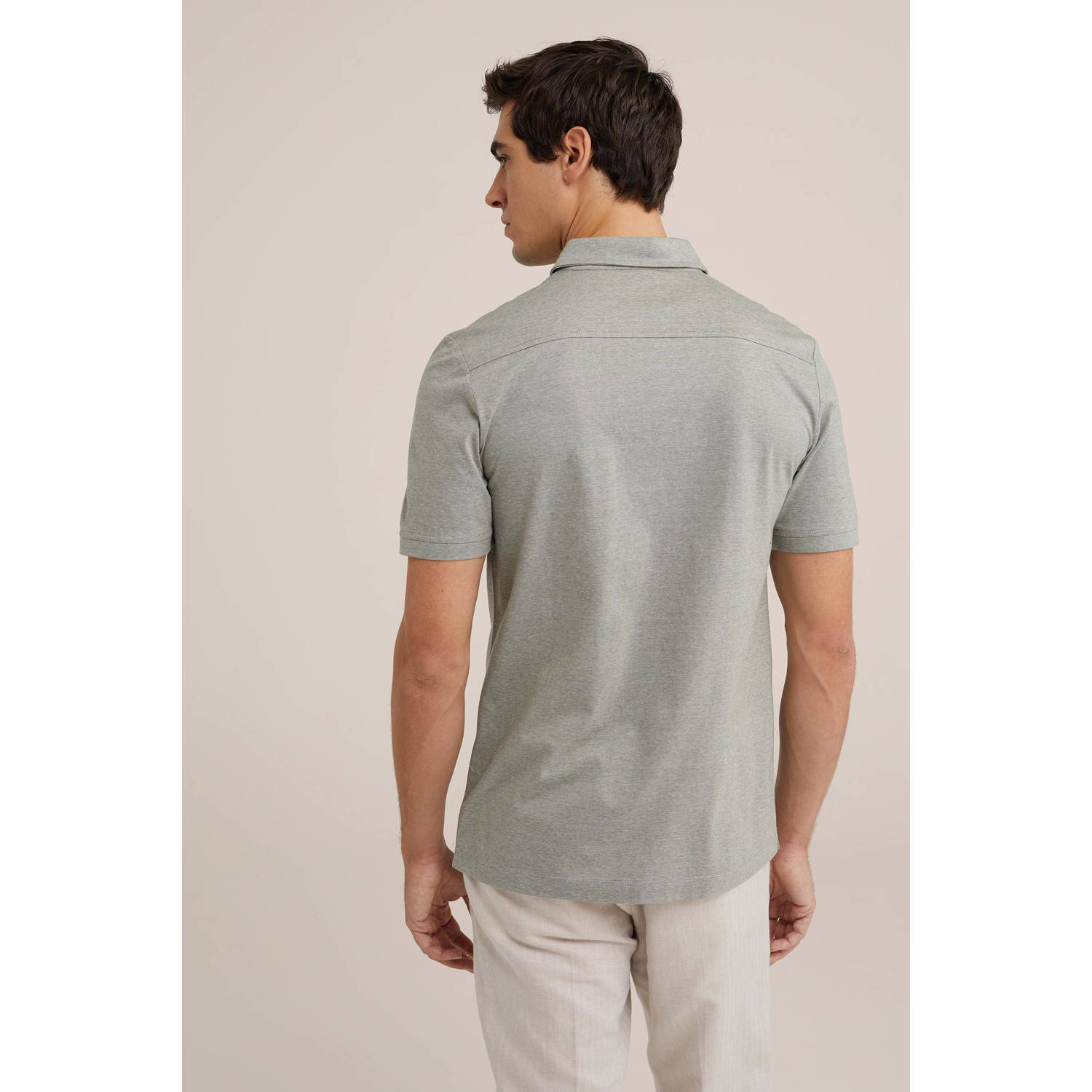 WE Fashion gemêleerde slim fit polo grey grass