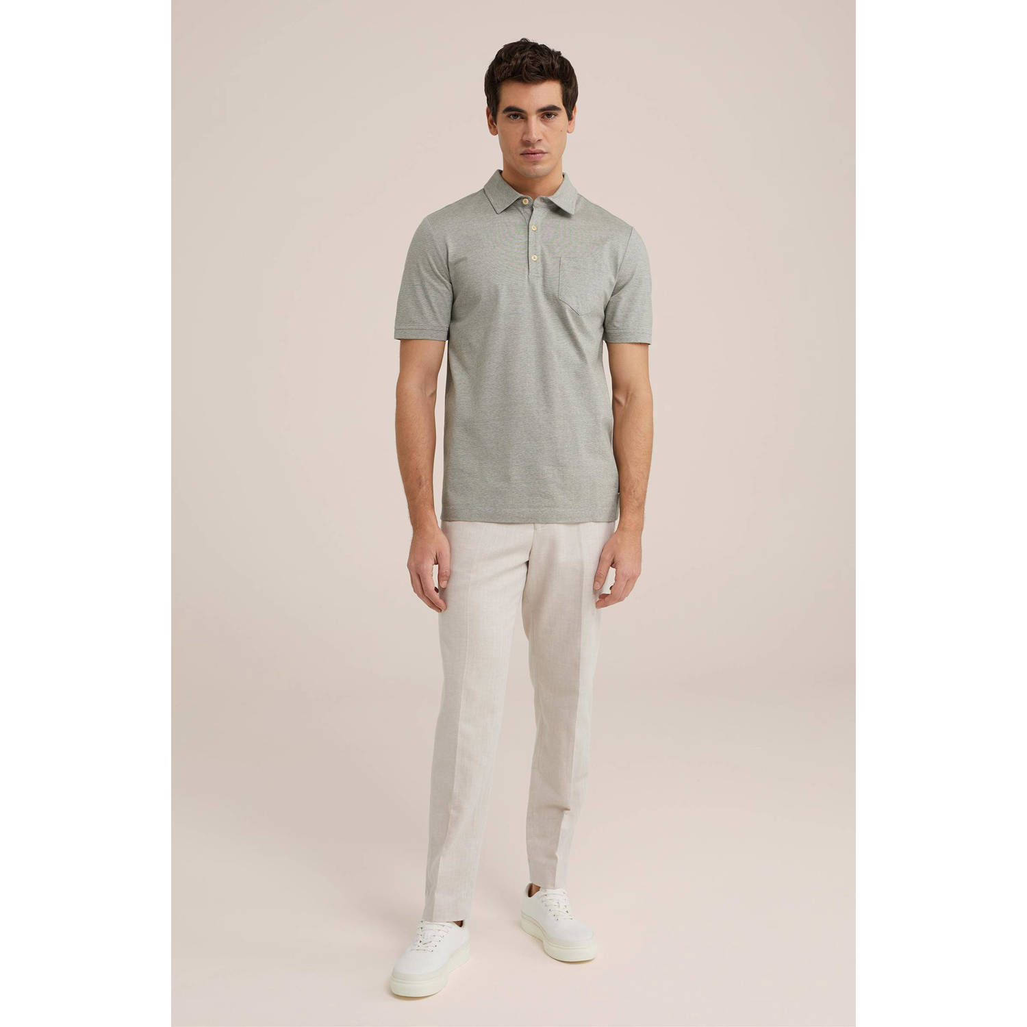 WE Fashion gemêleerde slim fit polo grey grass