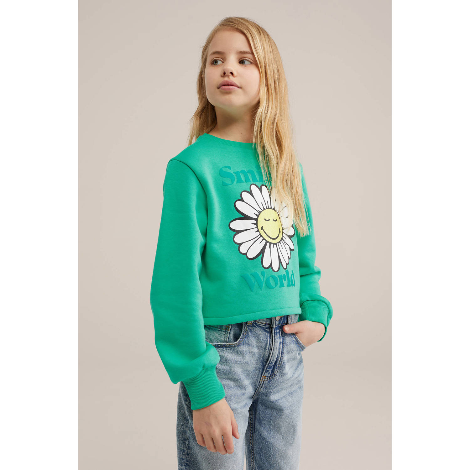 WE Fashion sweater met printopdruk groen