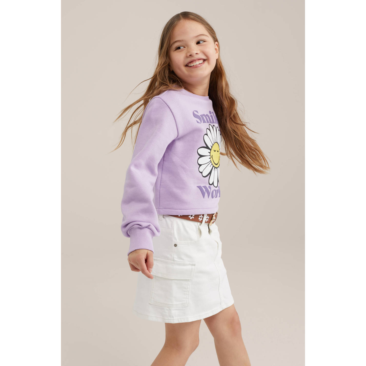 WE Fashion sweater met printopdruk paars