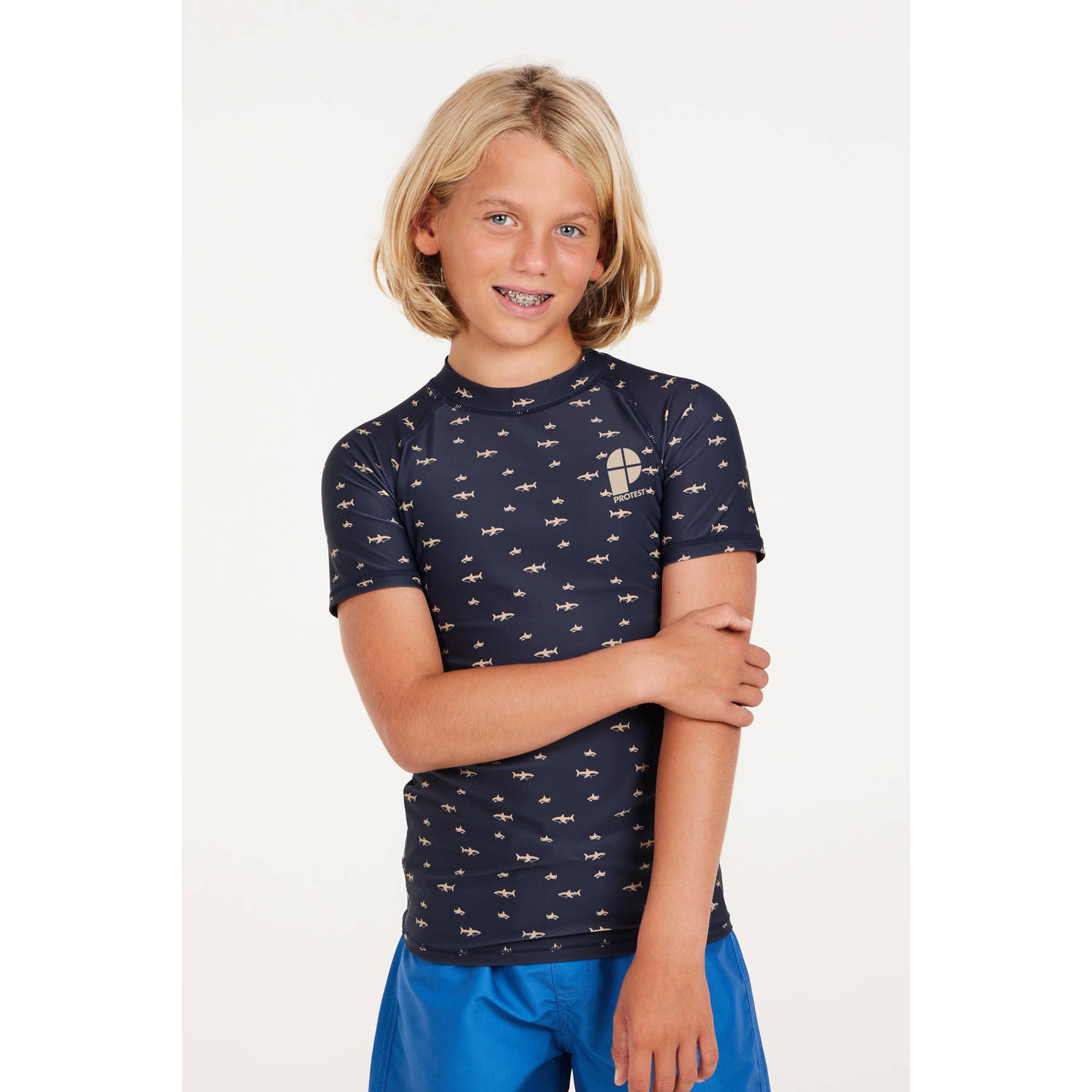 Protest UV T-shirt PRTBREAK JR donkerblauw UV shirt Jongens Polyamide Ronde hals 140