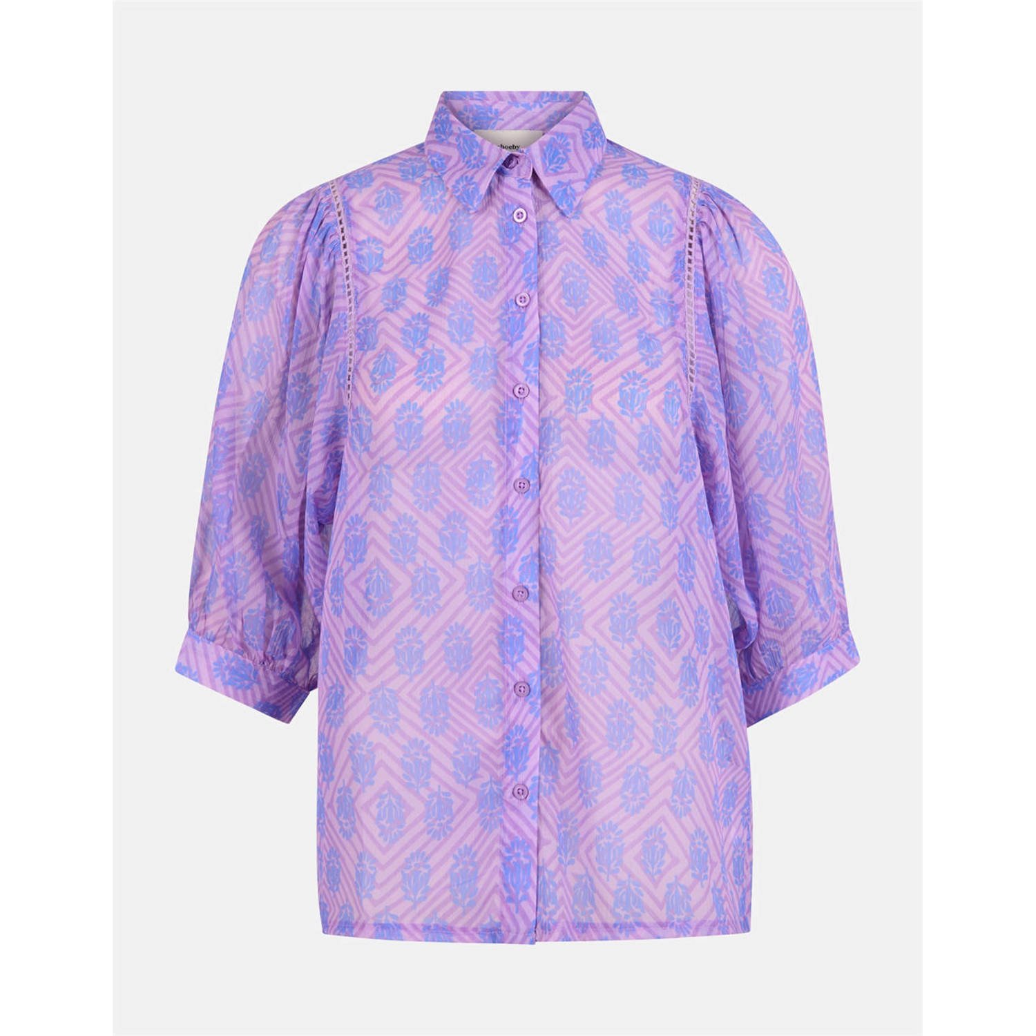 Shoeby blouse met all over print lila lichtblauw