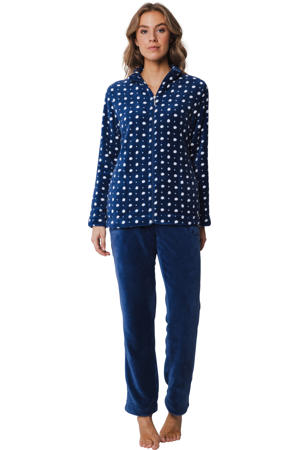 fleece huispak donkerblauw/wit