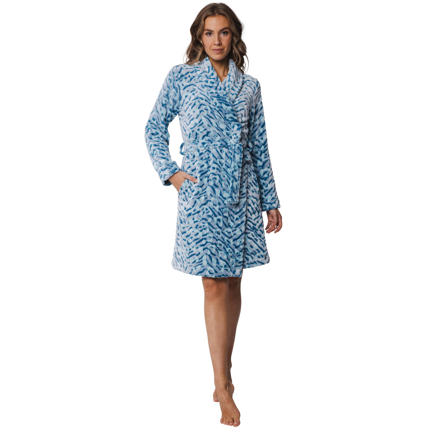 Rebelle fleece badjas blauw lichtblauw