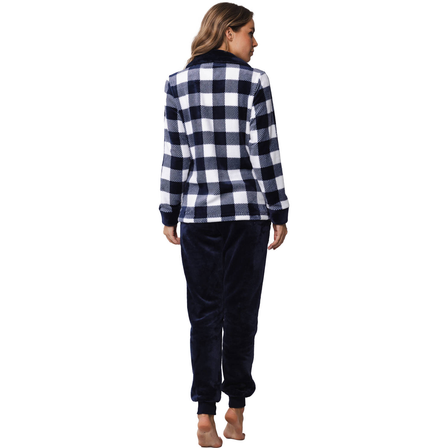 Rebelle fleece huispak donkerblauw wit
