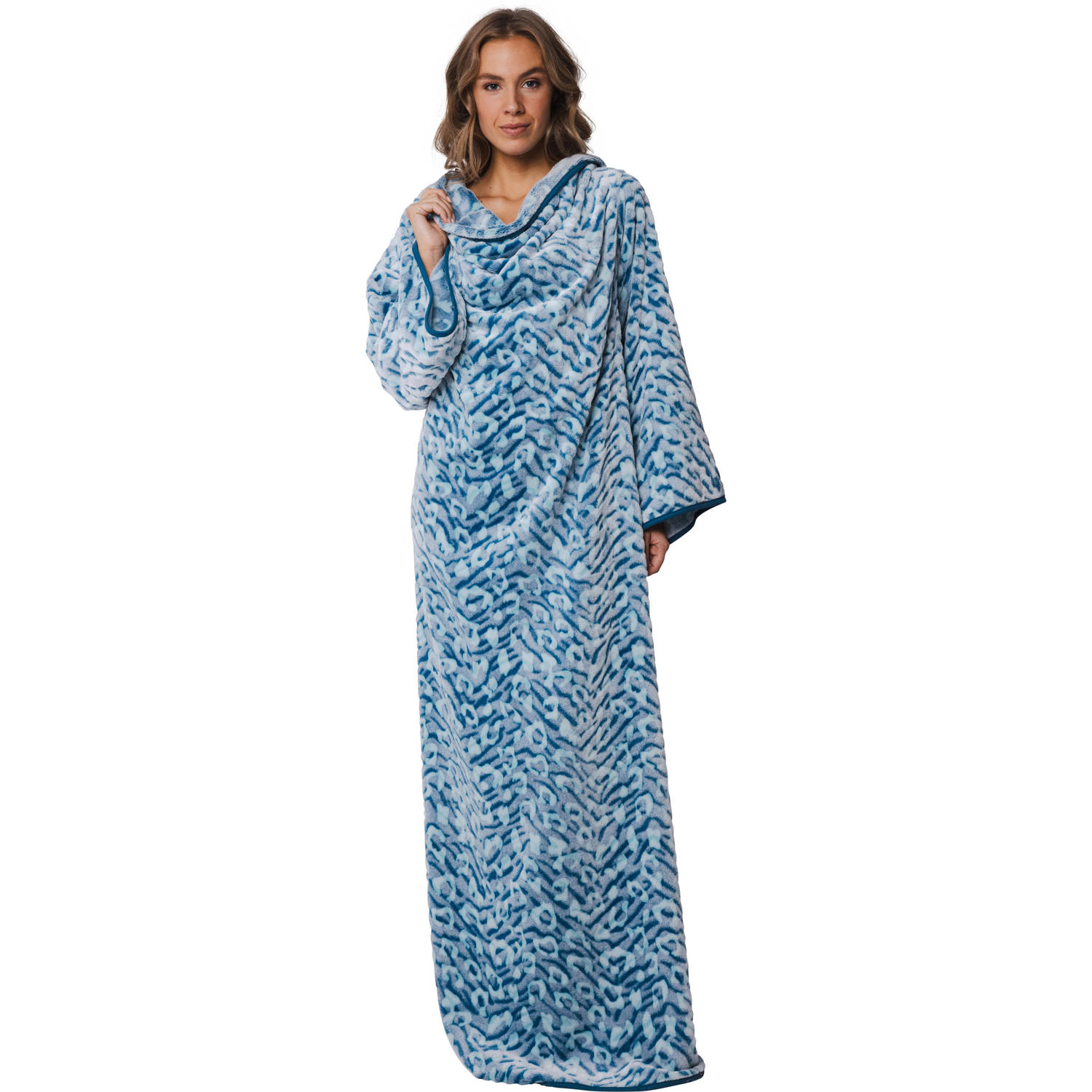 Rebelle fleece snuggle deken met mouwen turquoise blauw