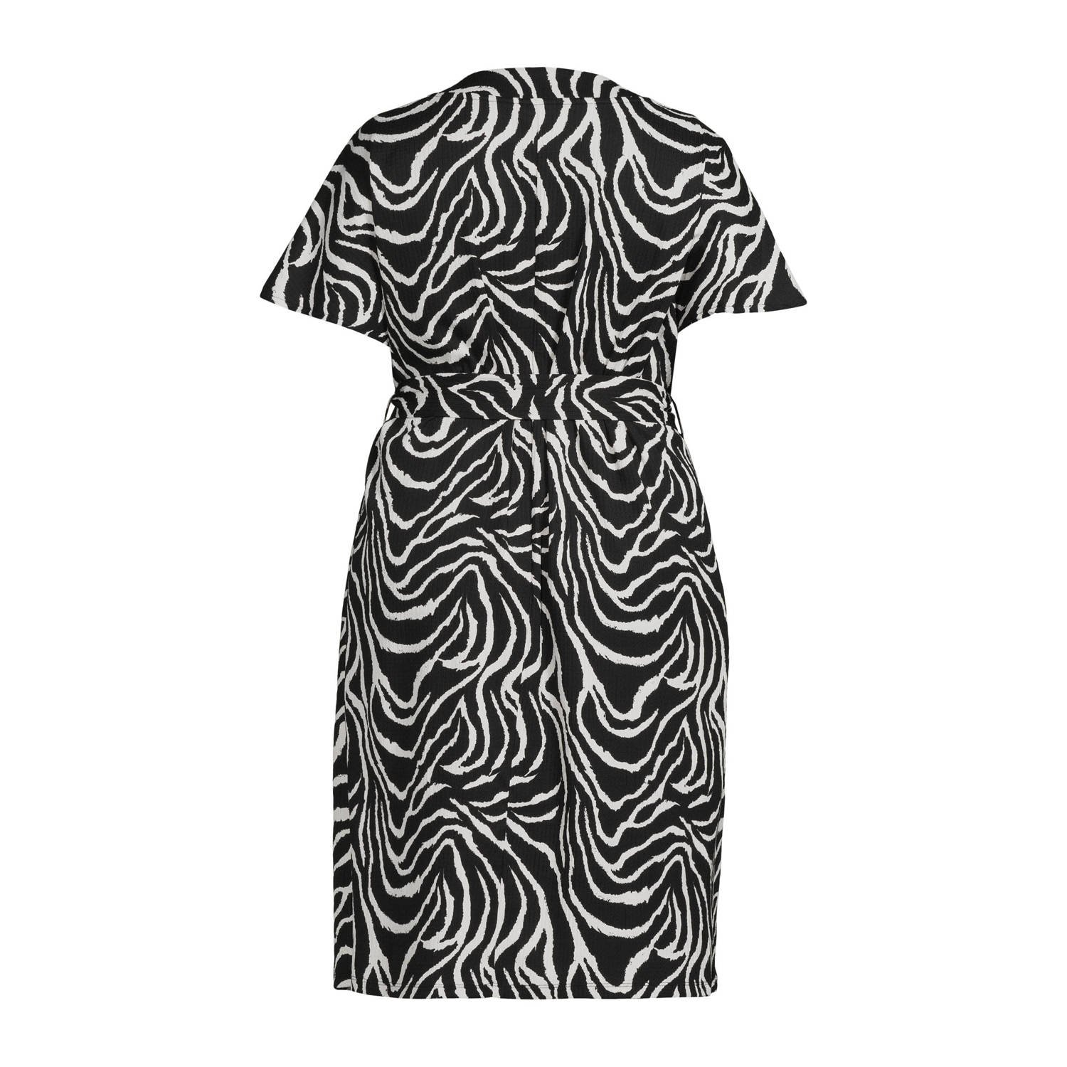 GREAT LOOKS crinkle jurk met V-hals zwart wit