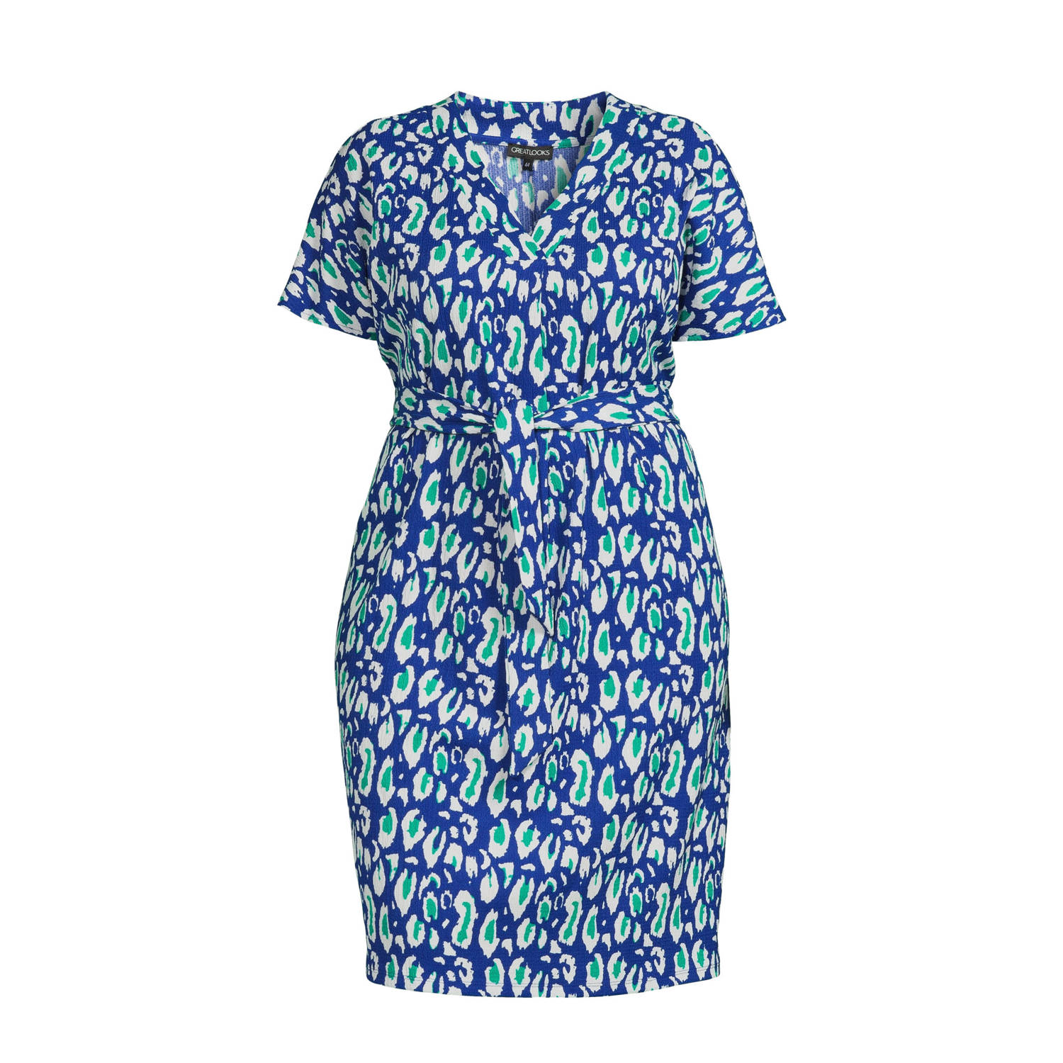 GREAT LOOKS crinkle jurk met V-hals blauw wit