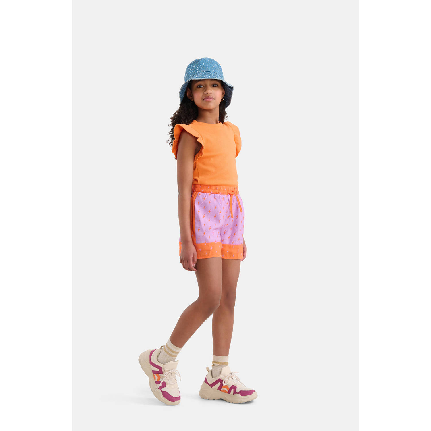 Shoeby high waist regular fit casual short met all over print paars oranje