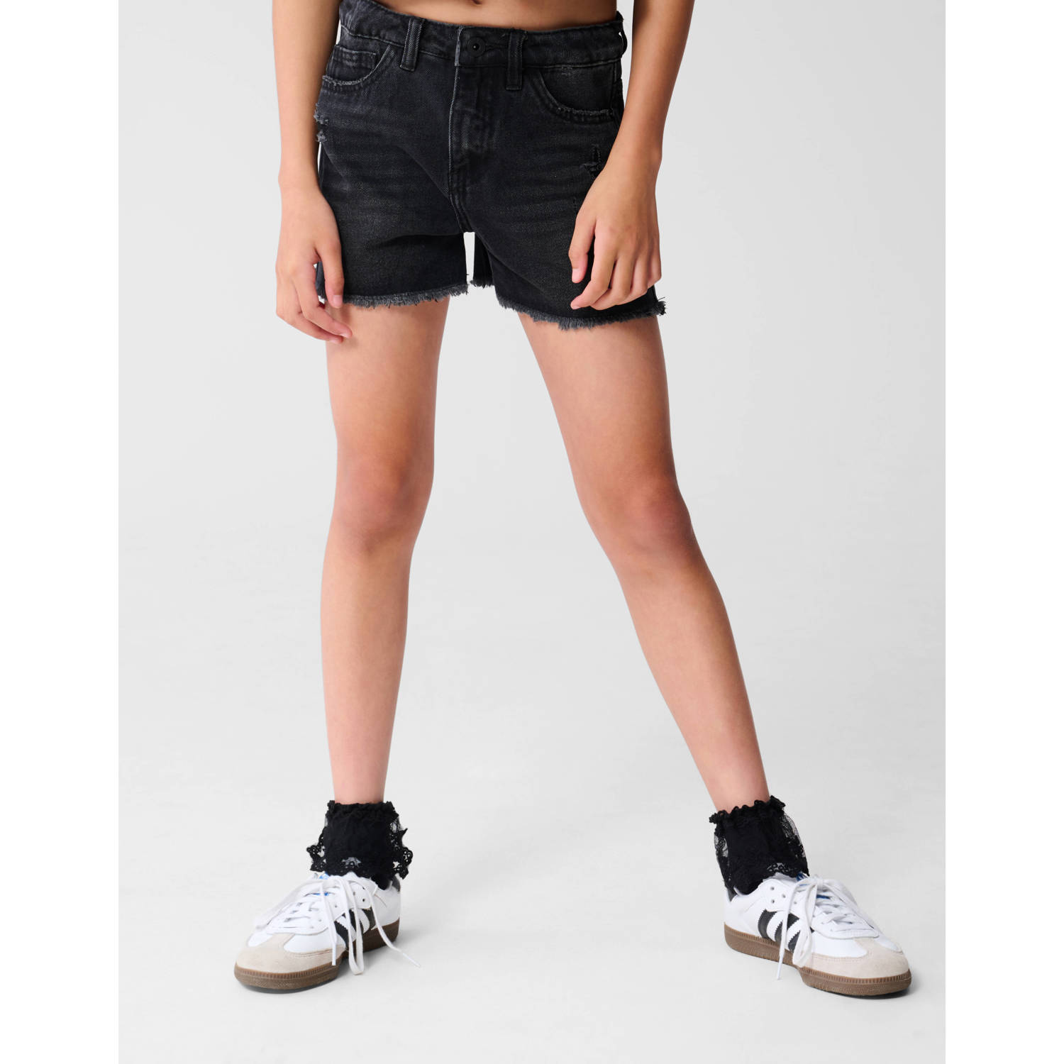 Shoeby high waist regular fit denim short zwart Meisjes Katoen Effen 122 128