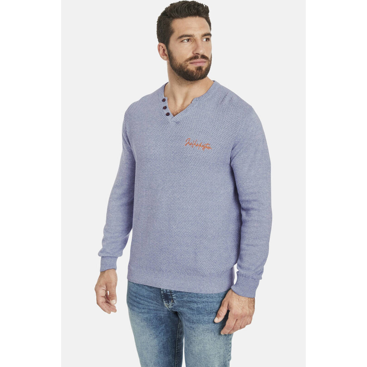Jan Vanderstorm +FIT Collectie trui HAGBARD Plus Size met logo lichtblauw