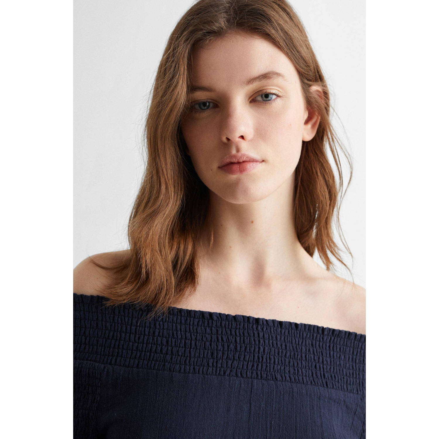 Mango Kids off shoulder top donkerblauw