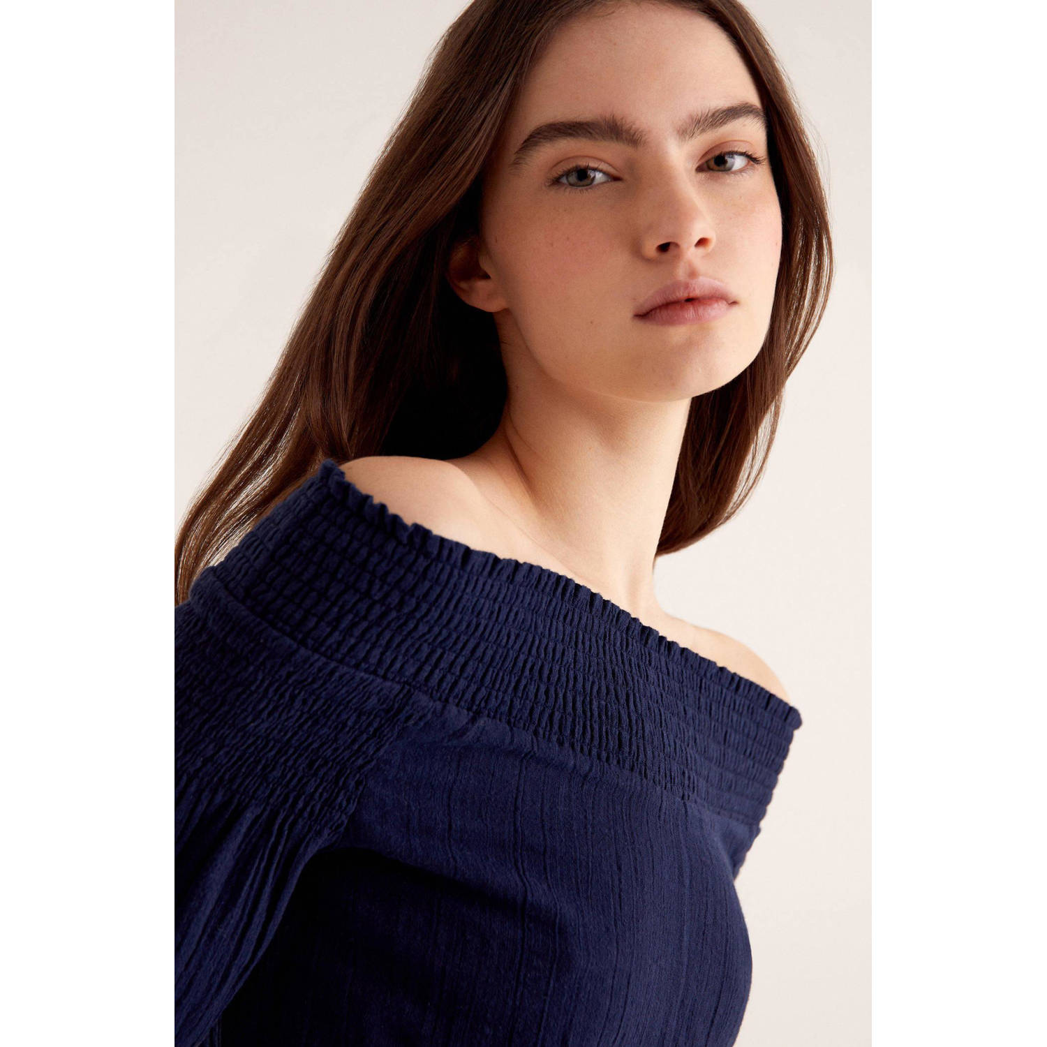 Mango Kids off shoulder top donkerblauw