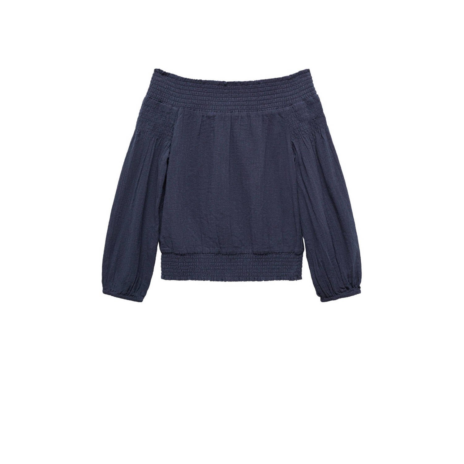 Mango Kids off shoulder top donkerblauw Effen 152(XXS)