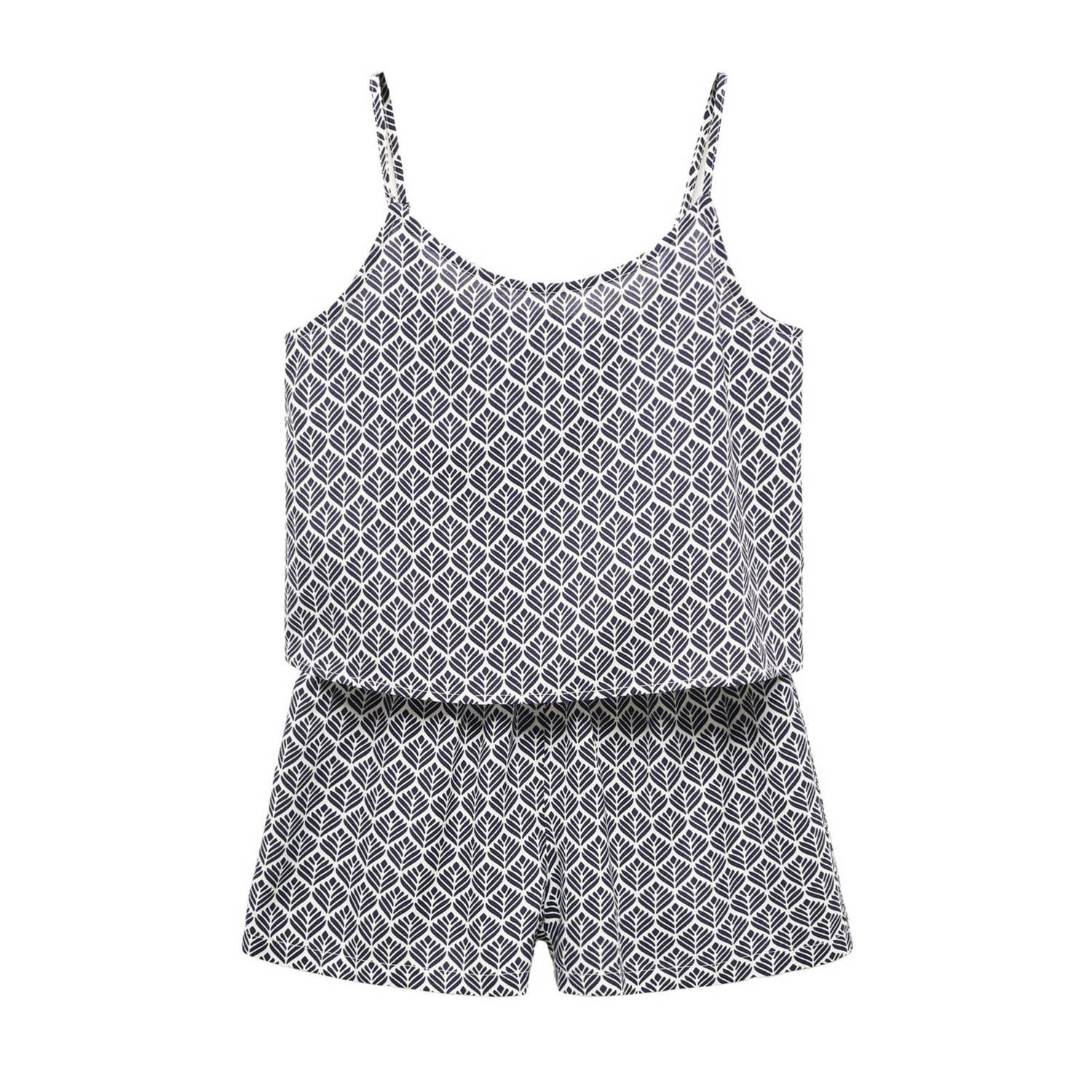 Mango Kids shortama met all over print donkerblauw Meisjes Viscose Ronde hals 152(XXS)