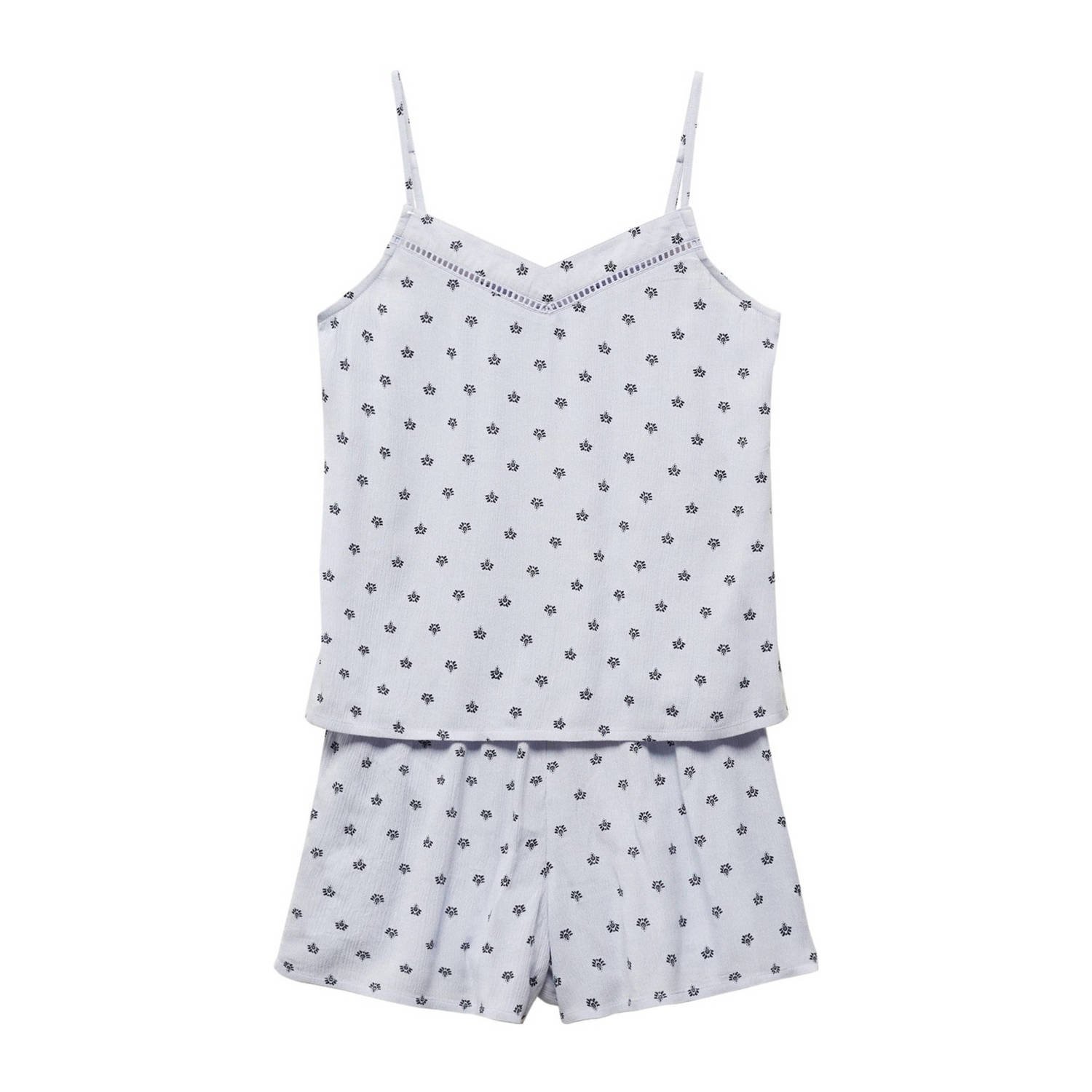 Mango Kids shortama met all over print blauw Meisjes Viscose V-hals All over print 152(XXS)