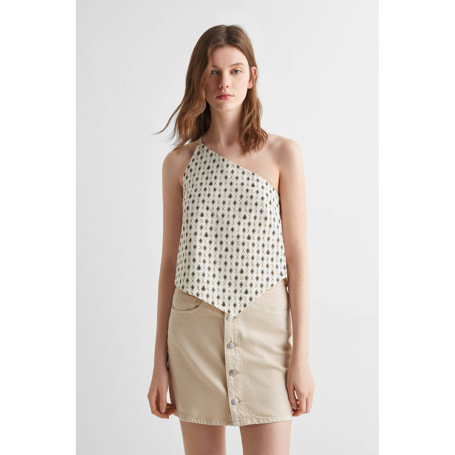 Mango Kids one shoulder spaghettitop met all over print wit