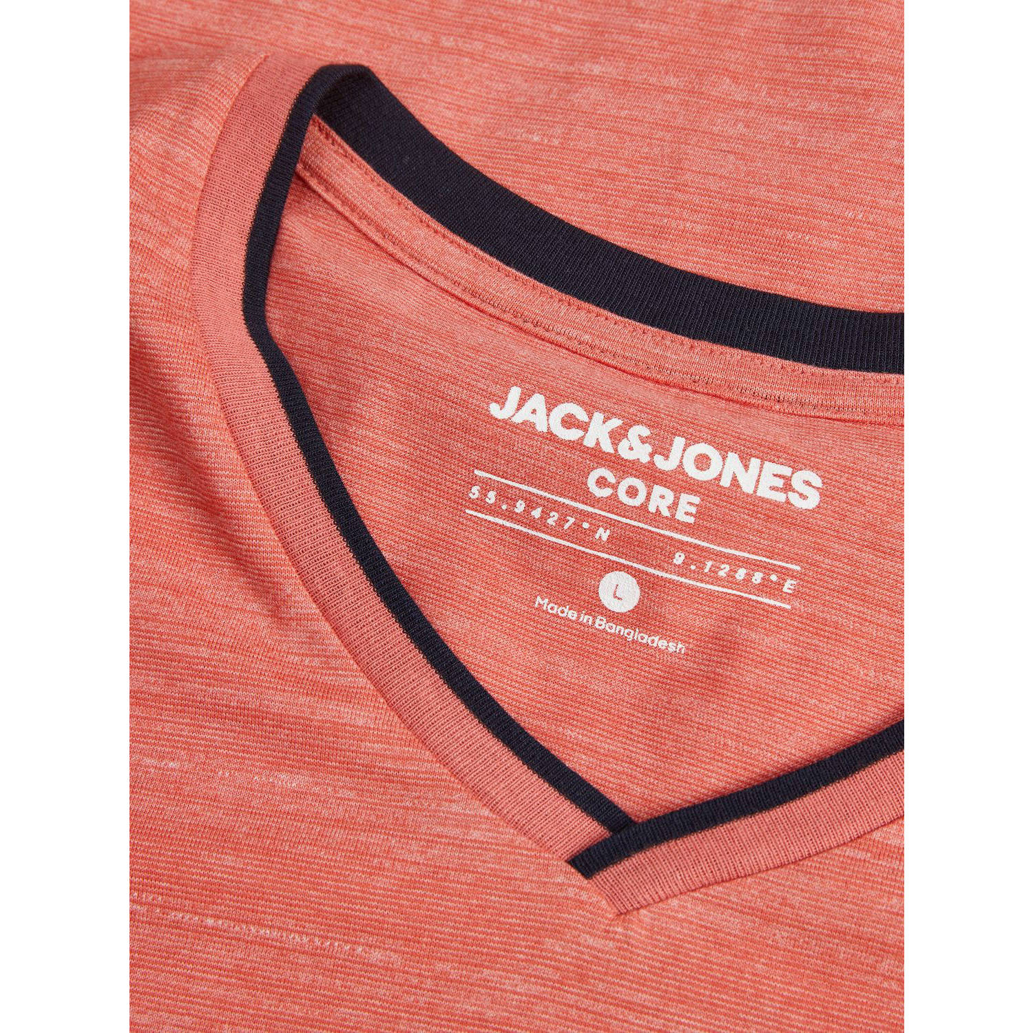 JACK & JONES CORE regular fit T-shirt JCOCONTRAST met logo koraalrood