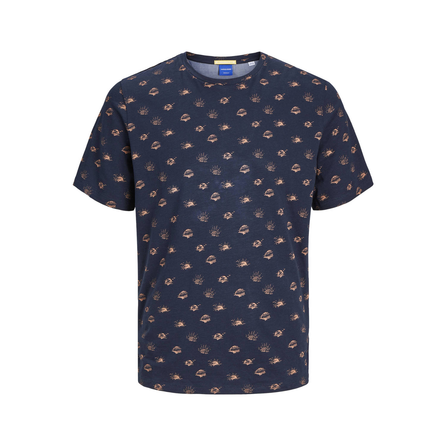 JACK & JONES ORIGINALS regular fit T-shirt JORPALM met all over print blauw