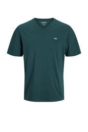 thumbnail: Petrolkleurige heren JACK & JONES CORE T-shirt van katoen met effen, korte mouwen en V-hals