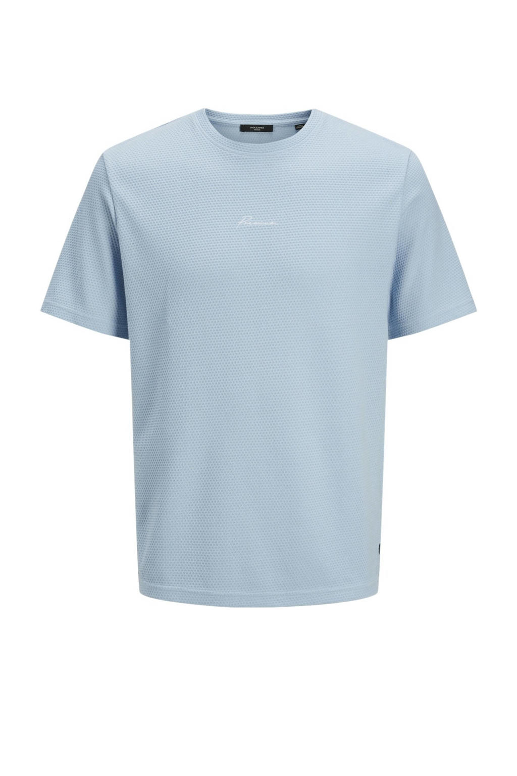 Lichtblauwe heren JACK & JONES PREMIUM T-shirt patroon met logo dessin