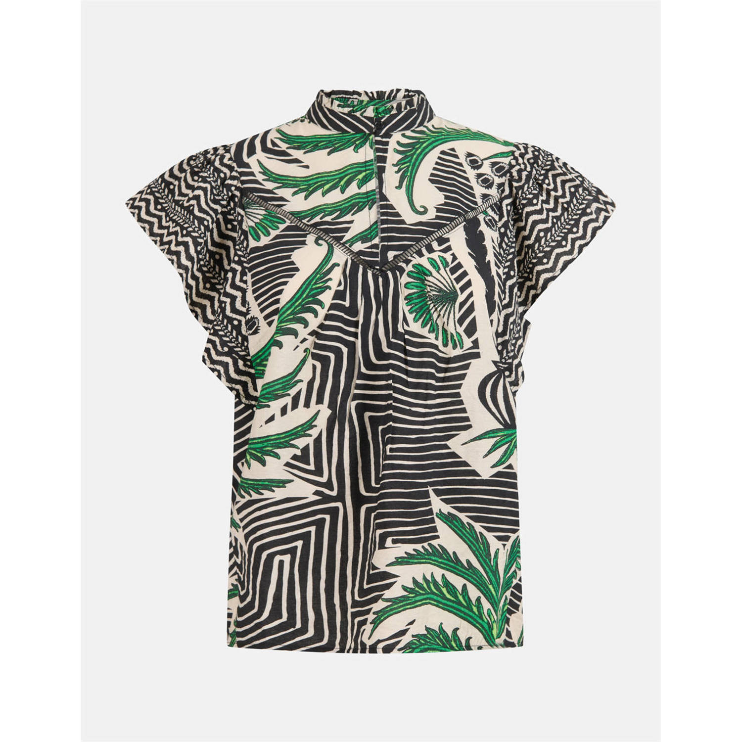 Shoeby top met all over print zwart ecru groen