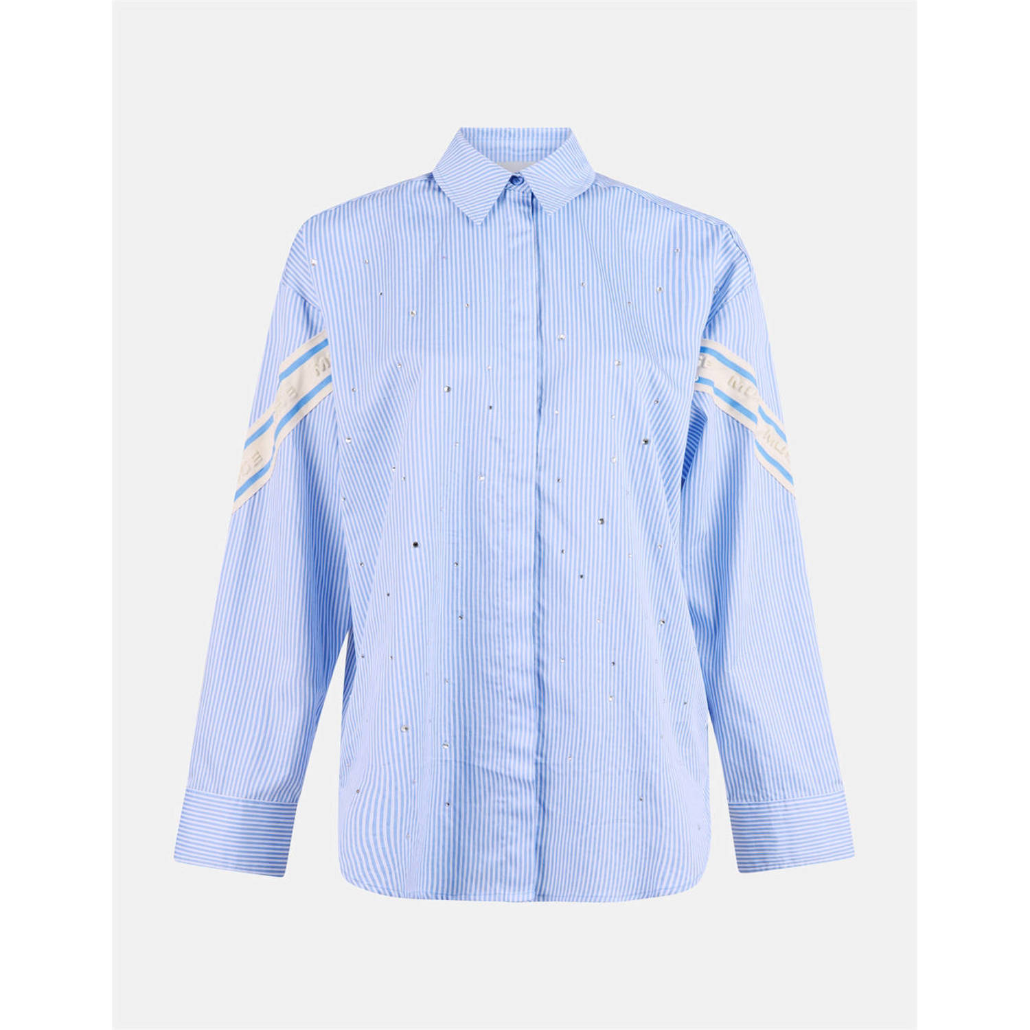 Shoeby blouse met all over print en strass steentjes lichtblauw