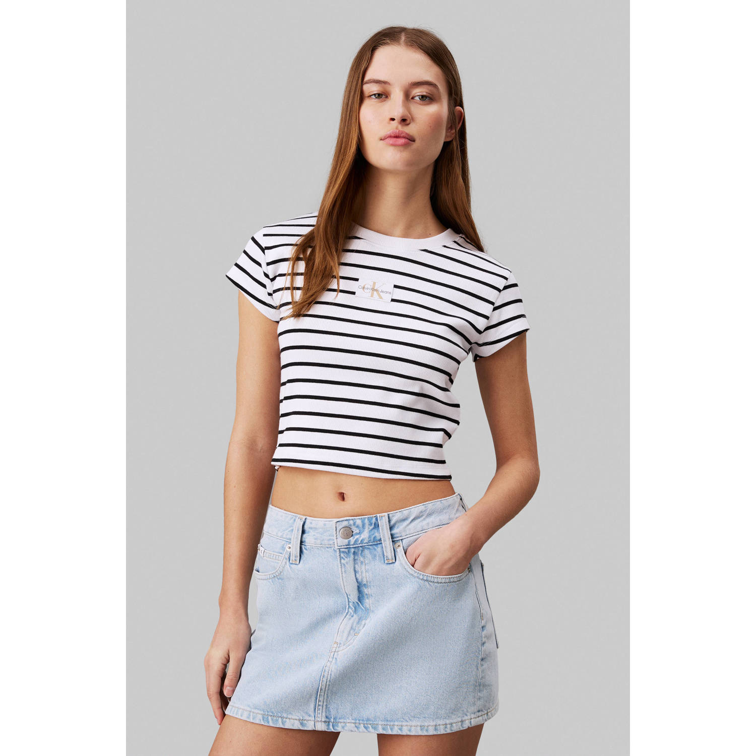 CALVIN KLEIN JEANS gestreept ribgebreid T-shirt wit zwart