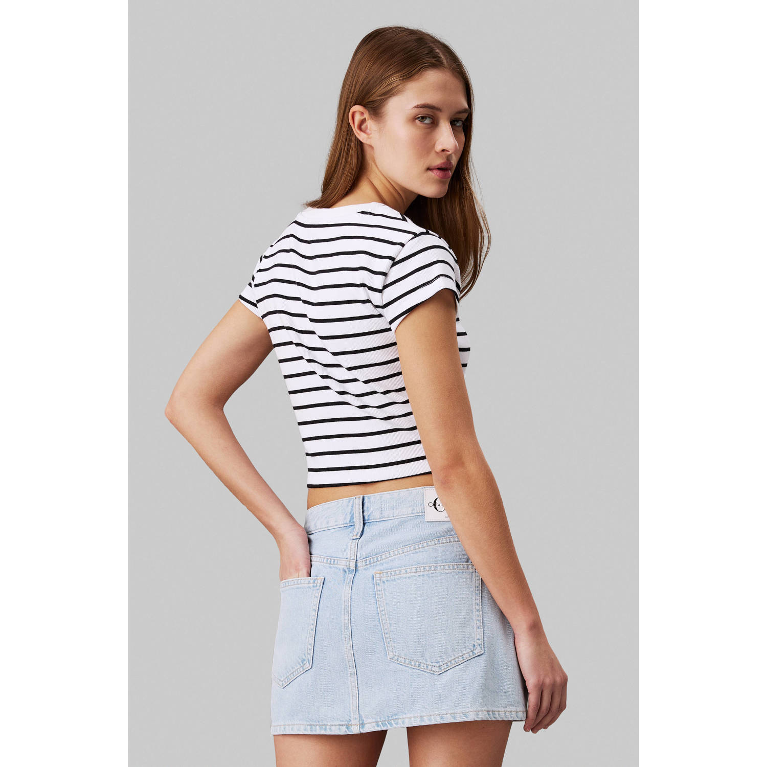 CALVIN KLEIN JEANS gestreept ribgebreid T-shirt wit zwart