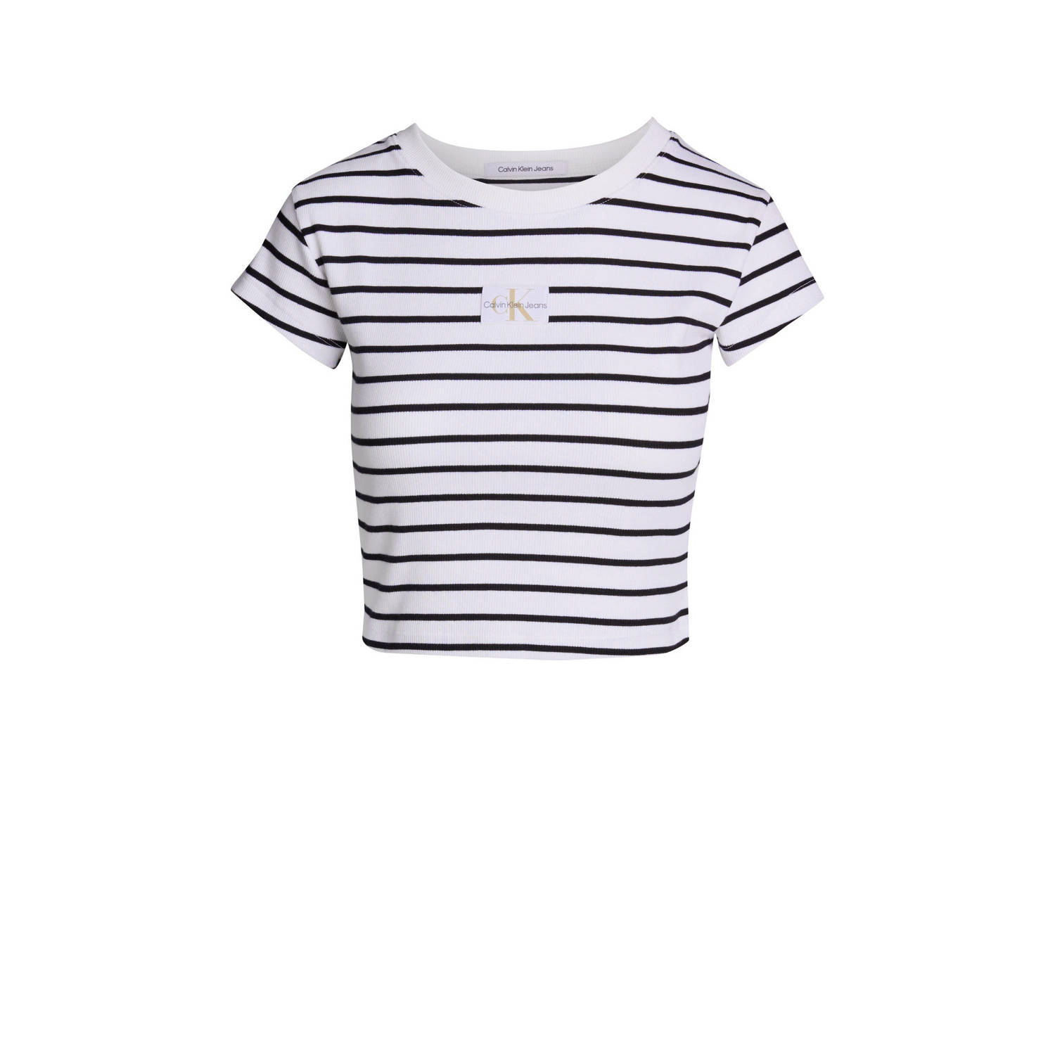 CALVIN KLEIN JEANS gestreept ribgebreid T-shirt wit zwart