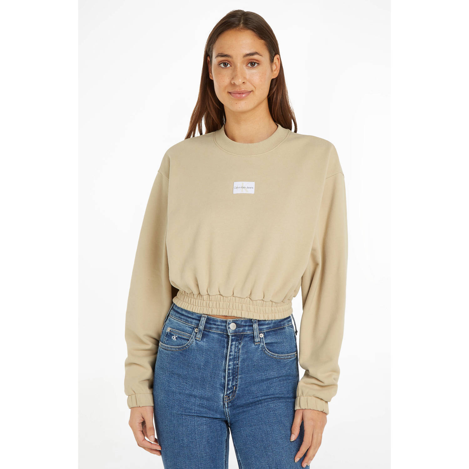 CALVIN KLEIN JEANS sweater met logo zand