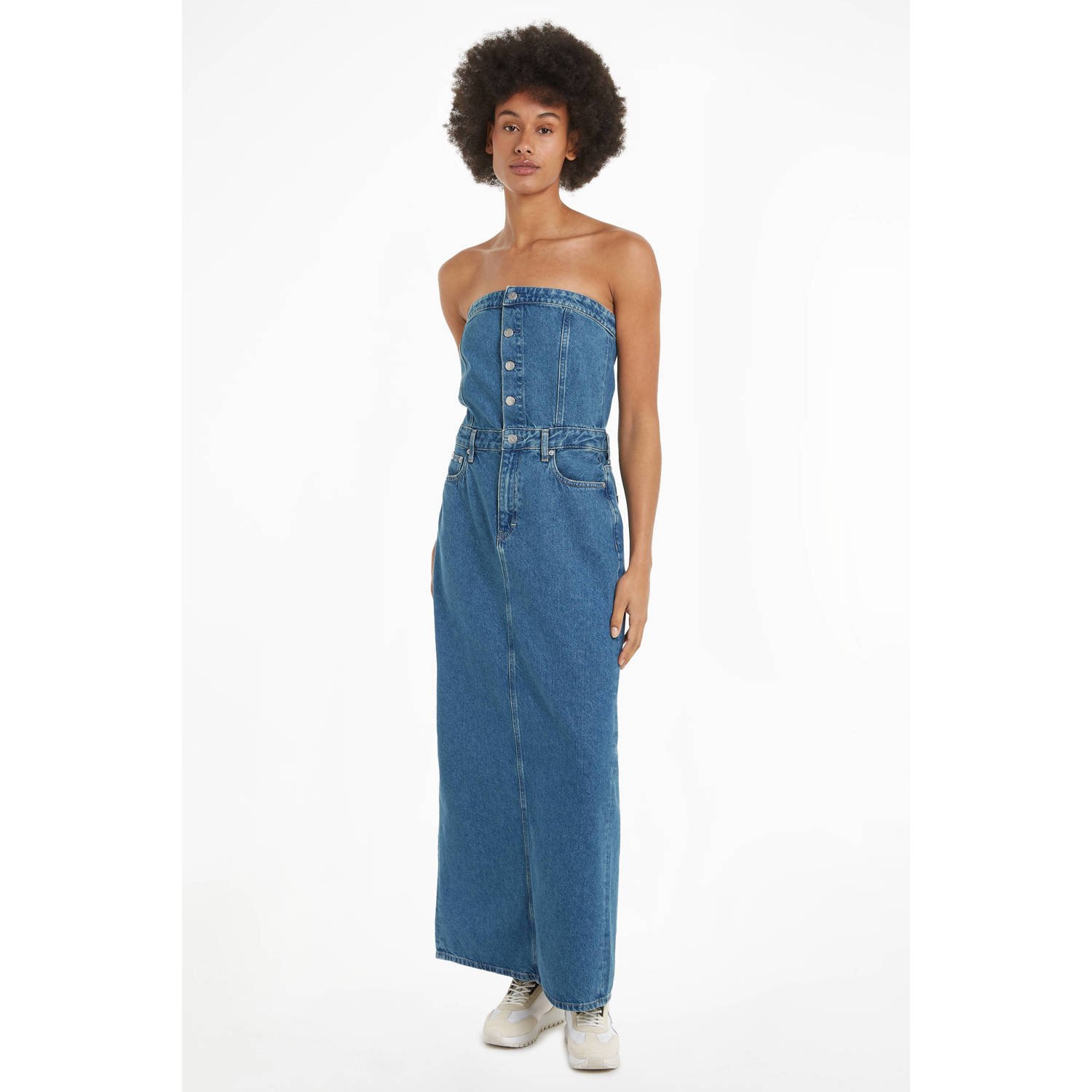 Calvin Klein Jeans Blauwe Katoenen Jurk Herfst Winter Collectie Blue Dames